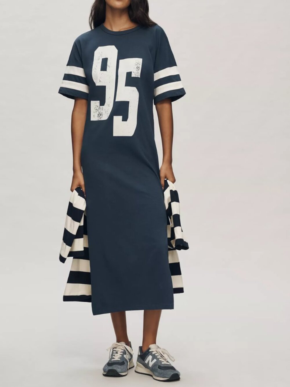 Anthropologie Daily Practice Graphic T-Shirt Midi Dress Football Jersey Navy S